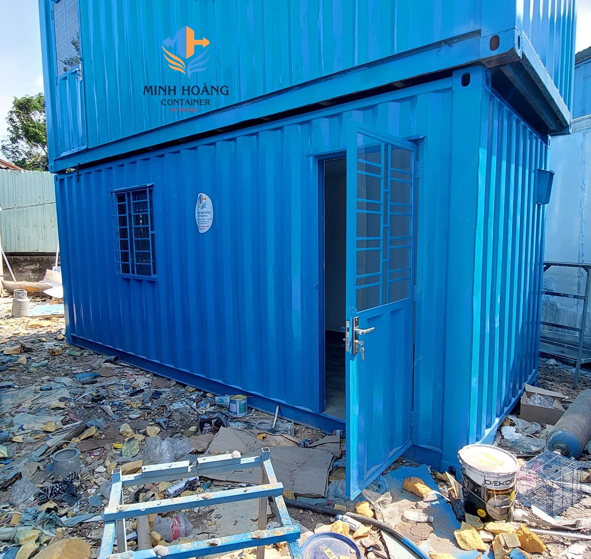 Container văn phòng 20 feet vỏ khô xanh dương đầy đủ điện đèn quạt 